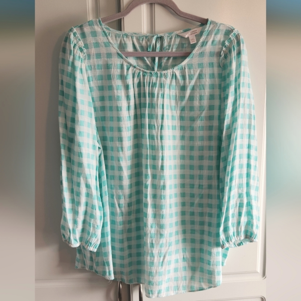 XXL Lauren Conrad Blue Plaid Ruffle Blouse 🩵🌼